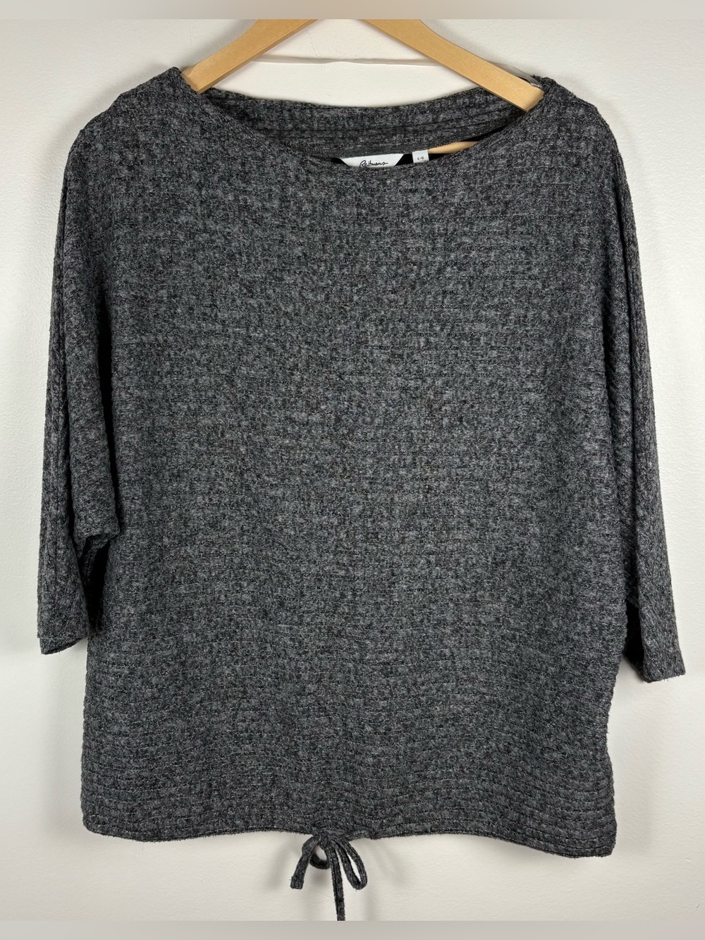 Reitmans Women Heather Gray Ribbed Knit Boat Neck Sweater Drawstring Size Large
